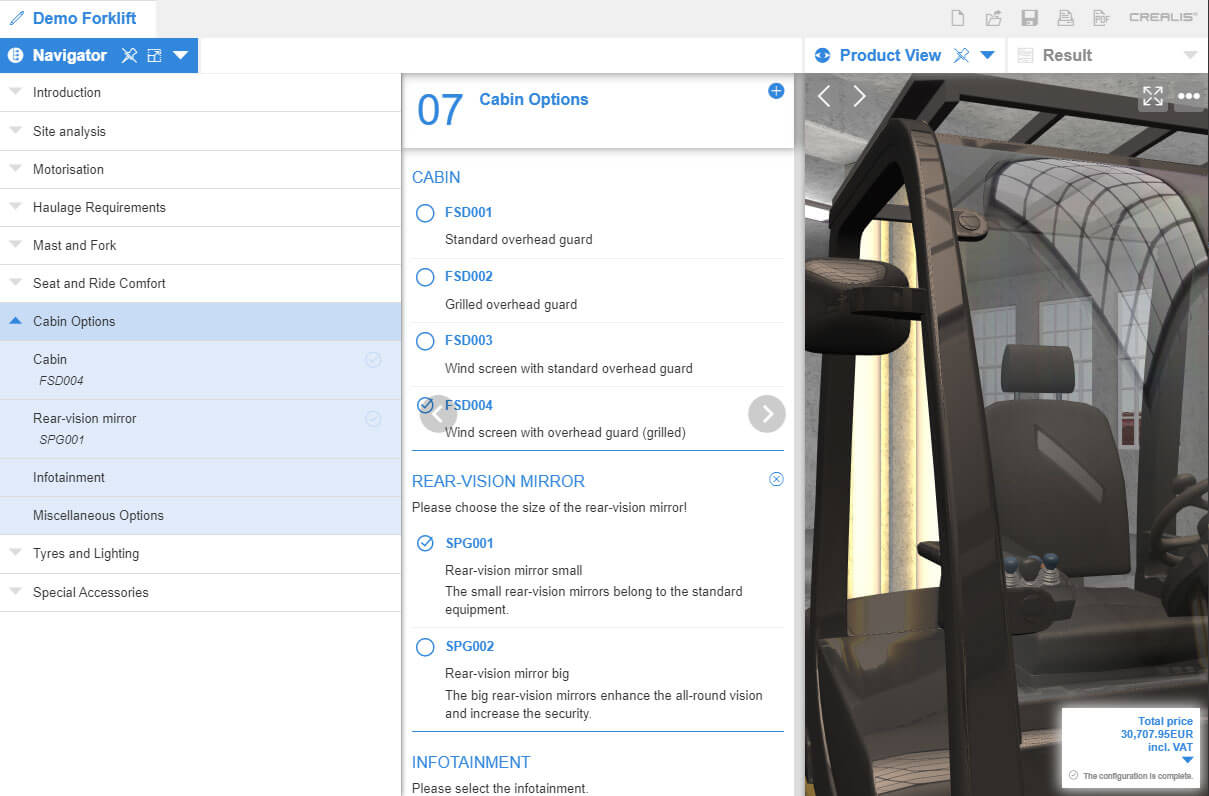 Picture shows CREALIS product configurator